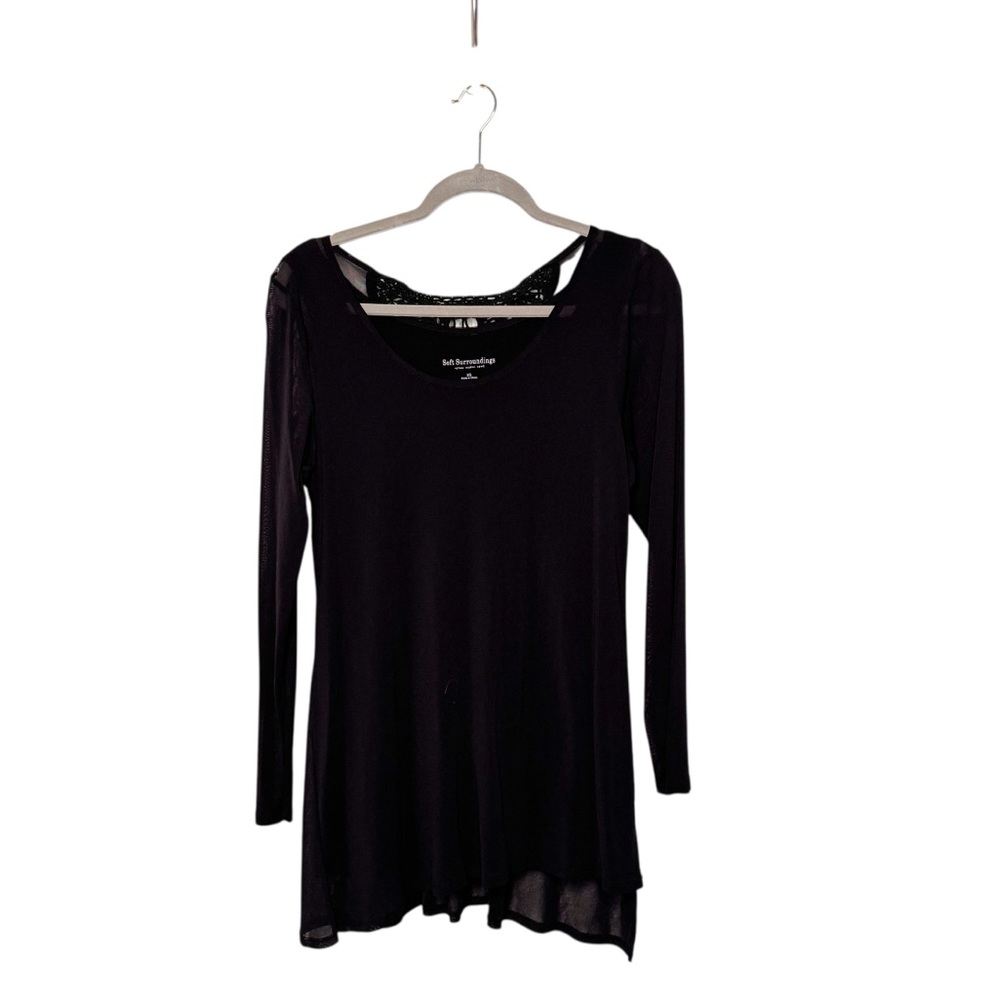 SOFT SURROUNDINGS BLACK LONG SLEEVE SHEER CROCHET SZ XS